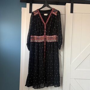 Black and Colorful Embroidered Anthropologie Midi Dress - 16W
